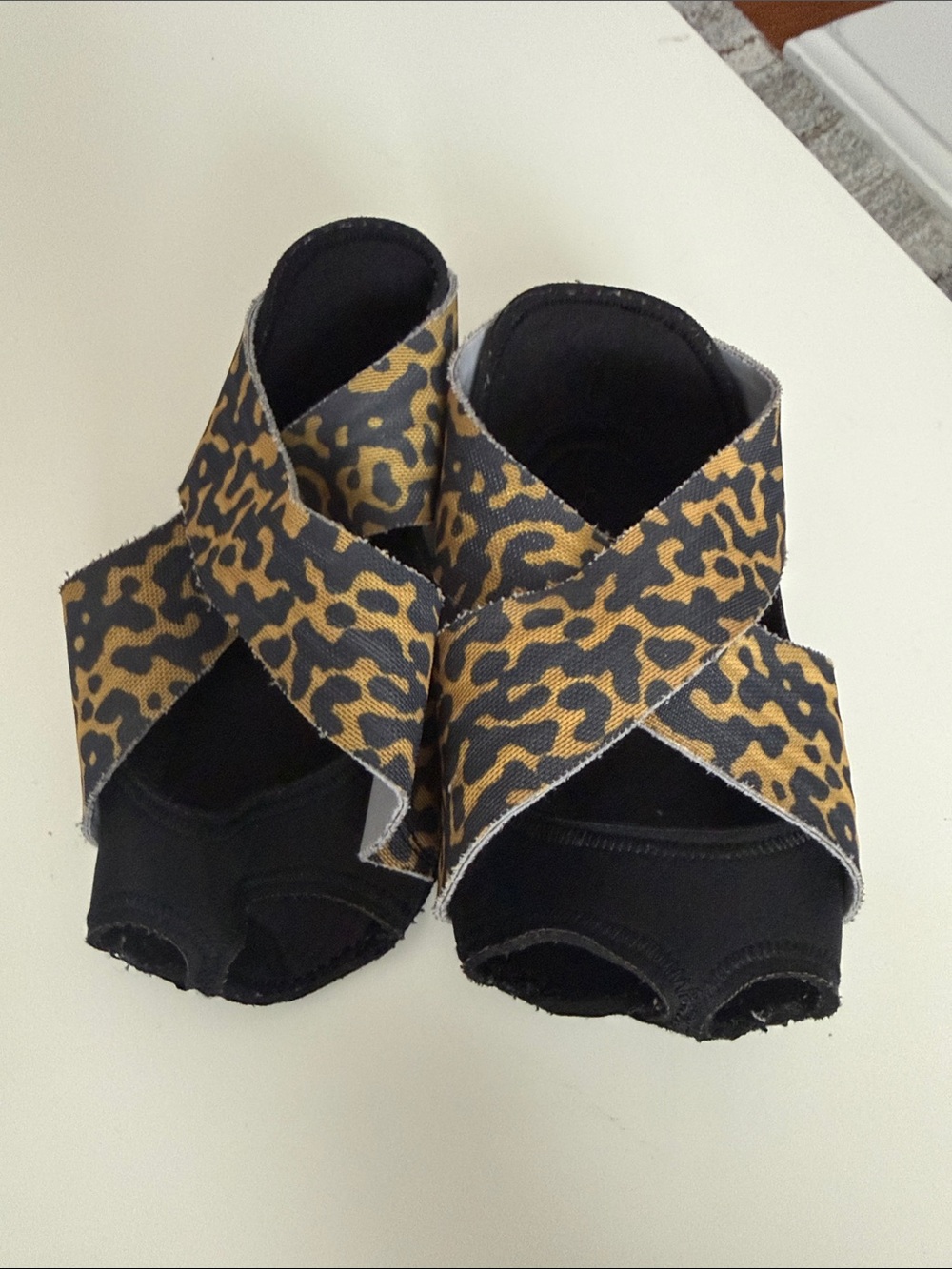 Nike Women's Athletic Sandals - Black and Gold Leopard Straps